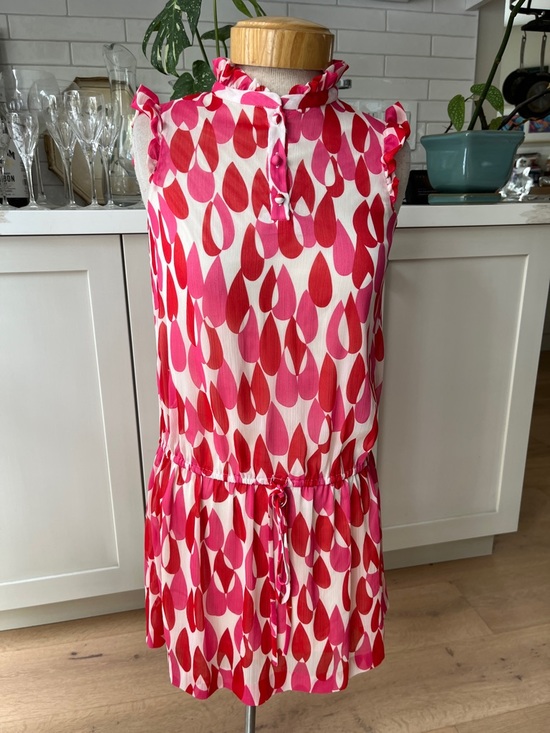 Stage of Playlord Dresses & Skirts - Sleeveless Pink & Red Patterned Mini Dress with Ruffle Collar and sleeve caps